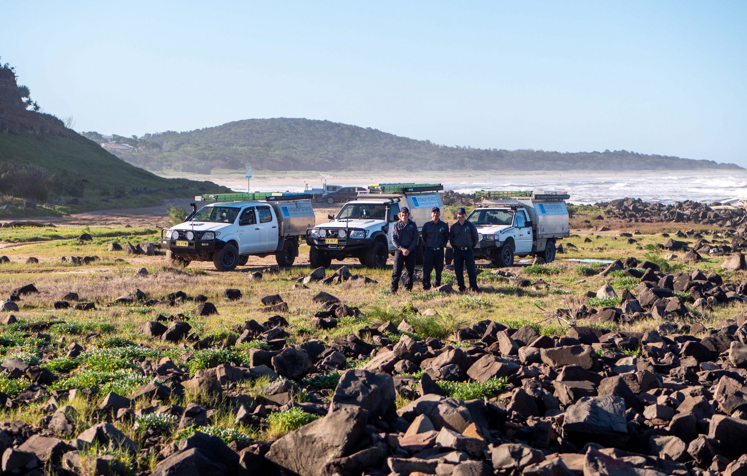 The Steady State crew and service utes on the Northern Rivers coast
