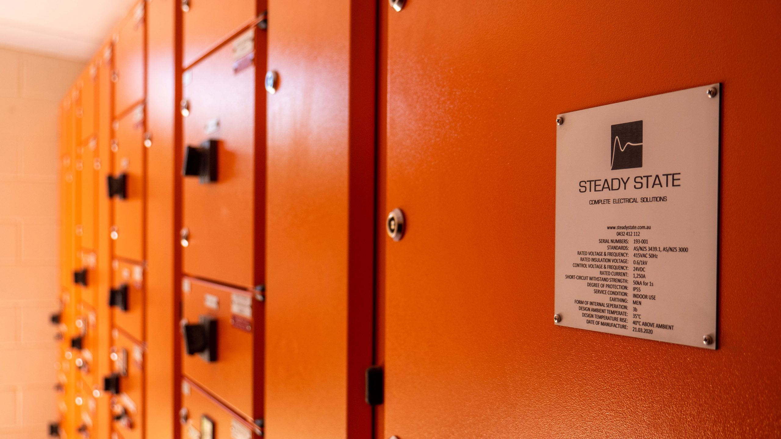Steady State switchboard with its rated nameplate